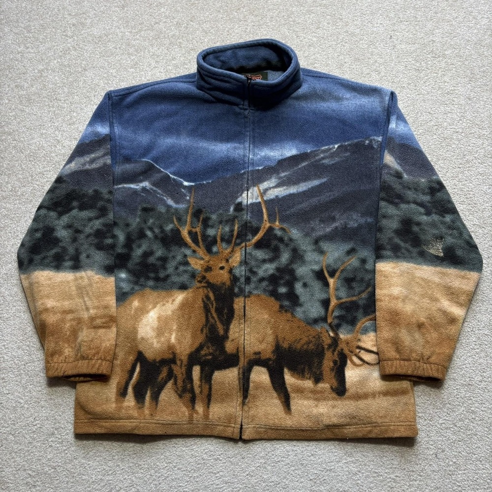 Trail Crest Fleece Jacket Mens XL AOP Nature Elk Deer Hunting Wildlife Full Zip